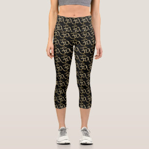 Yoga, Om Om Icon, Hinduismus-Symbol, goldschwarz Capri Leggings