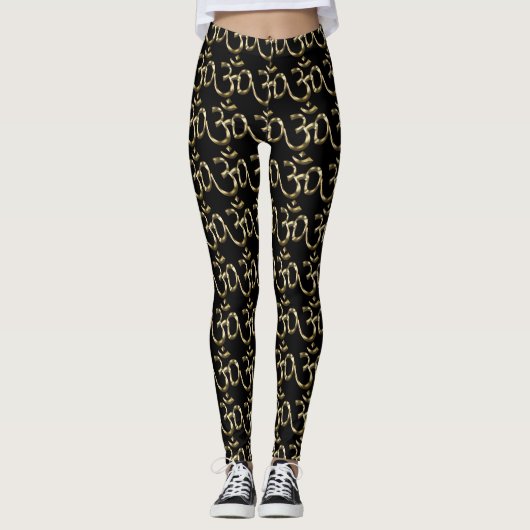 Yoga, Om Om Icon, Hinduismus-Symbol, goldschwarz Leggings (Vorderseite)