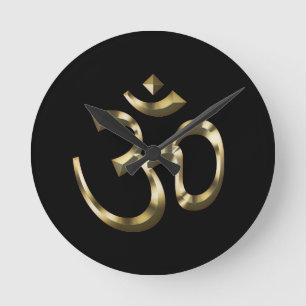 Yoga, Om Om Icon, Hinduismus-Symbol, goldschwarz R Runde Wanduhr