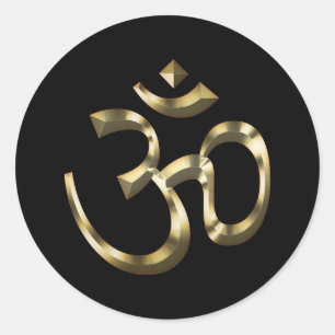 Yoga, Om Om Icon, Hinduismus-Symbol, goldschwarz Runder Aufkleber