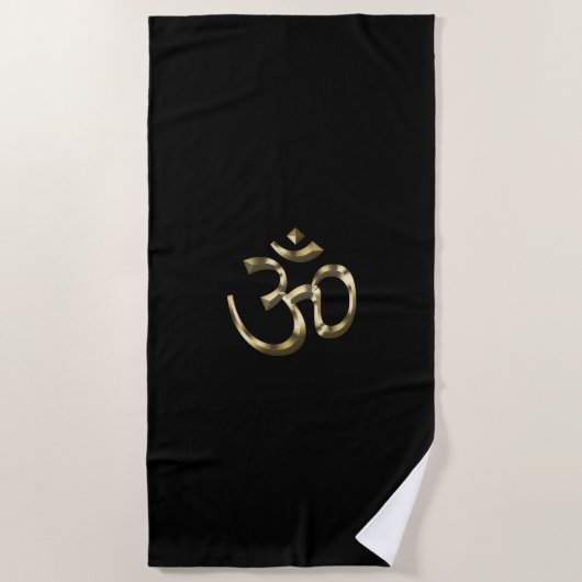 Yoga, Om Om Icon, Hinduismus-Symbol, goldschwarz Strandtuch (Vorderseite)