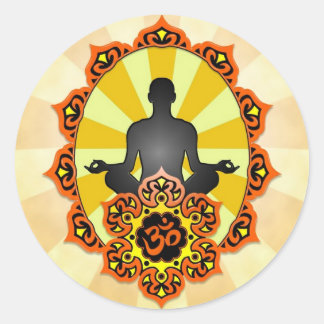 Yoga-Om, orange und gelb Runder Aufkleber