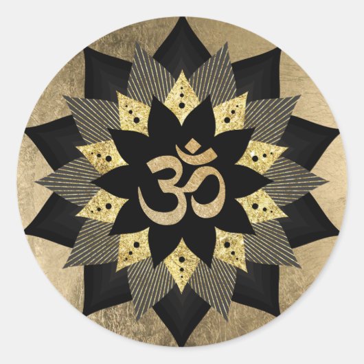 Yoga Om Symbol Black & Gold Lotus Blume Runder Aufkleber (Vorderseite)