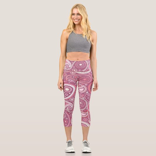 Yoga Pants in Rosa und Weiß Capri Leggings (Vorderseite)