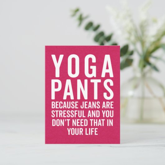 Yoga Pants Stressful Funny Zitat Postkarte (Stehend Vorderseite)