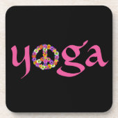 Yoga Peace Sign Floral auf schwarz Untersetzer (Vorderseite)