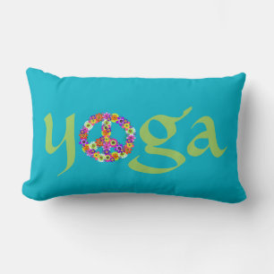 Yoga Peace Sign Floral auf Türkis Lendenkissen