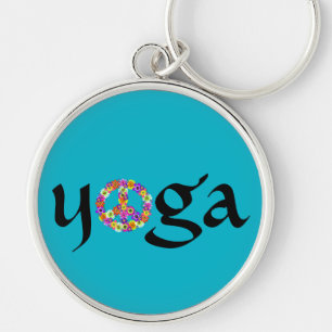 Yoga Peace Sign Floral auf Türkis Schlüsselanhänger