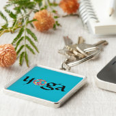 Yoga Peace Sign Floral auf Türkis Schlüsselanhänger (Seite)