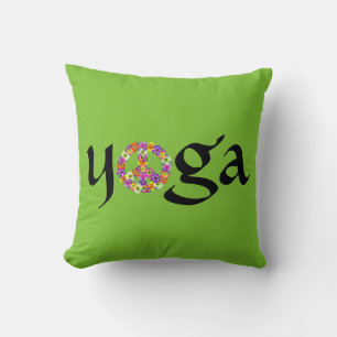 Yoga Peace Sign Floral on Lime Green Kissen