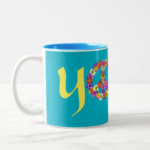 Yoga Peace Sign Floral Zweifarbige Tasse