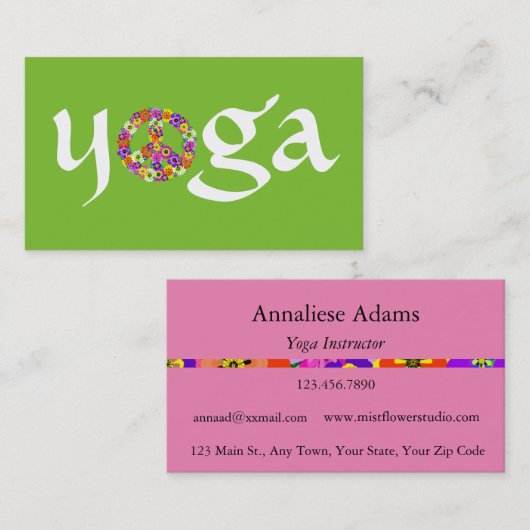 Yoga Peace Sign for Yoga Instructor White on Green Visitenkarte (Vorne/Hinten)