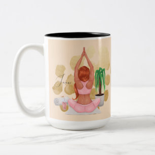 Yoga-Pflanzen-Lady Watercolor Pflanzen Zweifarbige Tasse