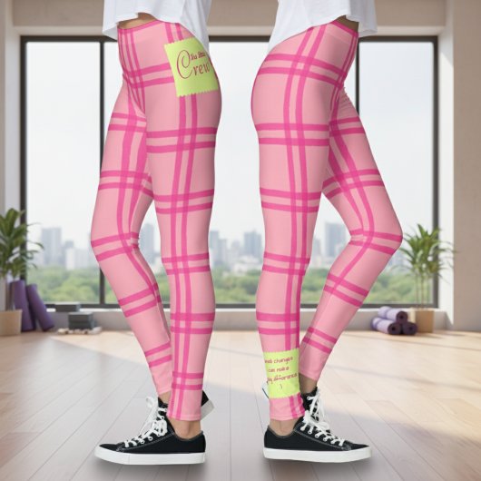 Yoga Pilates Barre Jiu Jitsu Customised Pink Check Leggings
