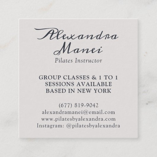 Yoga pilates instruktor elegantes boho script Foto Quadratische Visitenkarte (Rückseite)