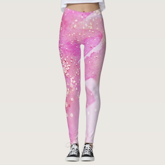 *~* Yoga Pilates Wasserfarbe Glitzer Rosa Leggings (Vorderseite)