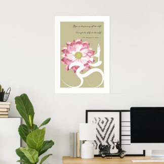 Yoga & Pink Lotus Blume Weißes Om Spirituelles Pos Poster
