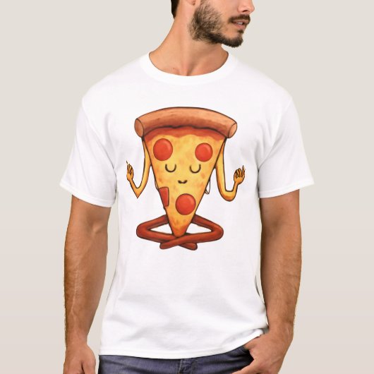 Yoga Pizza Slice Cartoon Design T-Shirt (Vorderseite)