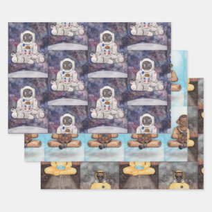 Yoga Pose Astronaut 3 Originale Wasserfarben Geschenkpapier Set