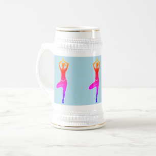Yoga-Pose - Blau & Gold Bierkrug Bierglas