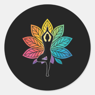 Yoga-Pose-Chakra-Baum-Silhouette Lotus-Lanze-Medit Runder Aufkleber