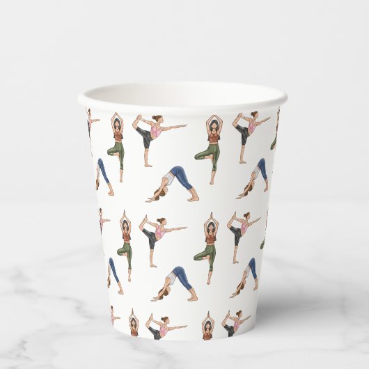 Yoga-Pose-Lades Farbige Achtsamkeitsmuster Pappbecher (Vorderseite)