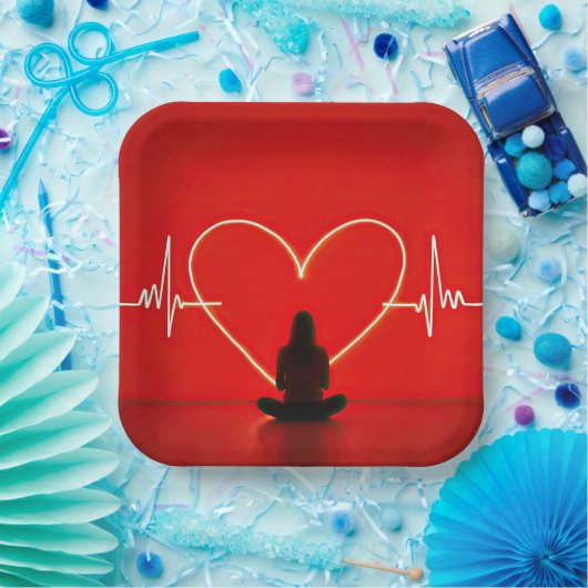 Yoga-Pose mit Herzschlagleinen Pappteller (Party)