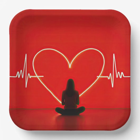 Yoga-Pose mit Herzschlagleinen Pappteller (Vorderseite)