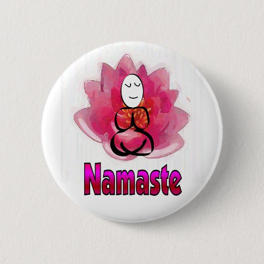 Yoga-Pose mit Lotos-Blume "Namaste " Button (Vorderseite)