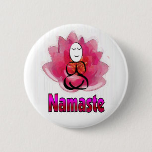 Yoga-Pose mit Lotos-Blume "Namaste " Button