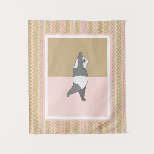 Yoga Pose Panda Pink Zig Zag Hintergrund Wandteppich (Vorderseite)