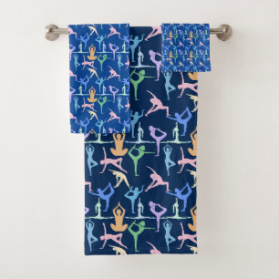 Yoga Pose Pastel Muster 01.bx4 D Blue BG Badhandtuch Set