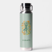 Yoga-Pose-Retro-Swirls Name Salbeigrün Trinkflasche (Rückseite)