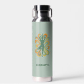 Yoga-Pose-Retro-Swirls Name Salbeigrün Trinkflasche (Vorne)