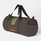 Yoga pose retro swirls name slogan taupe brown duffle bag (Rechte Ecke)