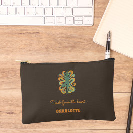 Yoga pose retro swirls name slogan taupe brown zubehörtasche