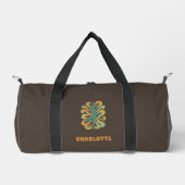 Yoga pose retro swirls name taupe brown duffle bag (Vorderseite)
