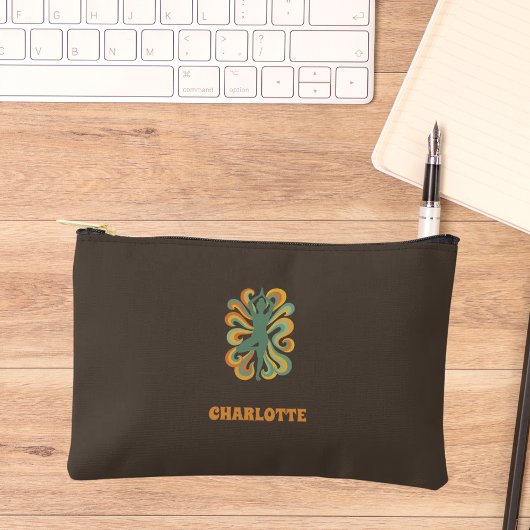 Yoga pose retro swirls name taupe brown zubehörtasche