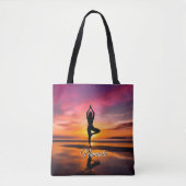 Yoga-Pose Rosa orangefarbener Sonnenuntergang Name Tasche (Vorderseite)