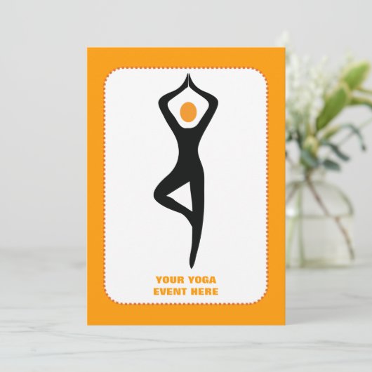 Yoga Pose schwarz, orange Einladung (Stehend Vorderseite)
