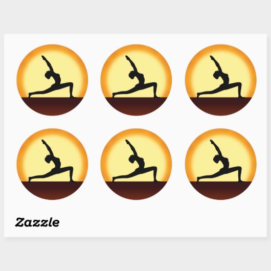 Yoga Pose Silhouette Sunrise Round Stickers (Blatt)