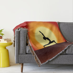 Yoga Pose Silhouette Sunrise Woven Throw Blanken Decke