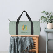 Yoga pose swirls green orange name retro duffle bag