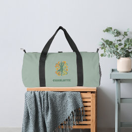 Yoga pose swirls green orange name retro duffle bag