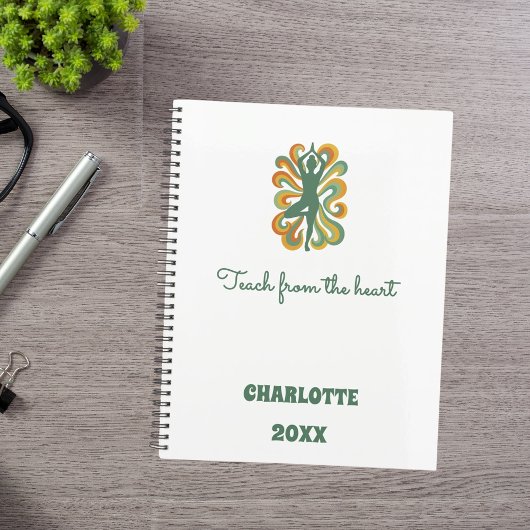 Yoga pose swirls green orange slogan retro 2026 planer