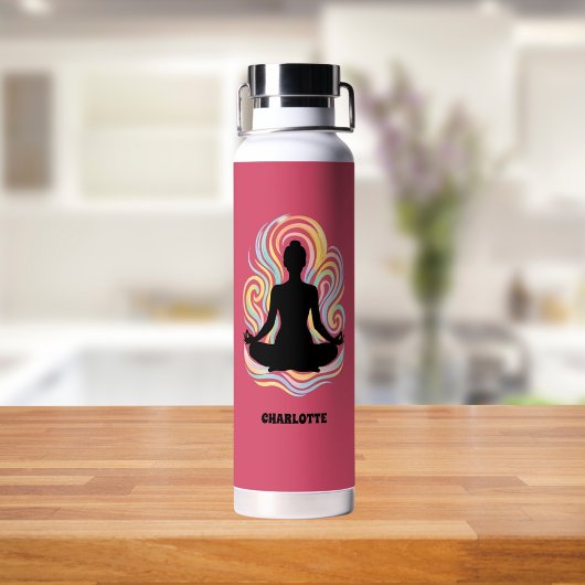 Yoga pose swirls pink name trinkflasche