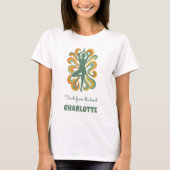 Yoga pose swirls retro green orange name slogan T-Shirt (Vorderseite)