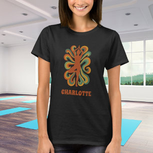 Yoga-Pose-Wirbel Rettro-Orange T-Shirt