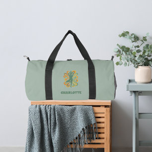 Yoga-Pose wirbelt grün orange Name Retro Duffle Bag