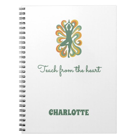 Yoga-Pose wirbelt grün orange Namen Slogan Retro Notizblock (Vorderseite)